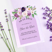 Violet paarse bloemenboog elegante bruiloft save the date