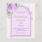 Violet paarse bloemenboog QR RSVP budget bruiloft (Voorkant)