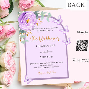 Violet paarse bloemenboog QR RSVP luxe bruiloft Kaart