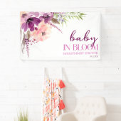 Violet Paarse bloemige Baby in bloei Baby shower Spandoek (Insitu)
