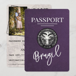 Violet Paarse Brazilië Paspoort Bewaar de datum Save The Date