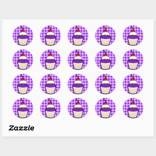 Violet Paarse cupcake Ronde Sticker (Vel)