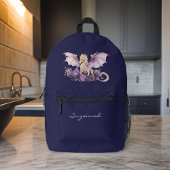 Violet Paarse Dragon op donker Paarse met Monogram Bedrukte Rugzak