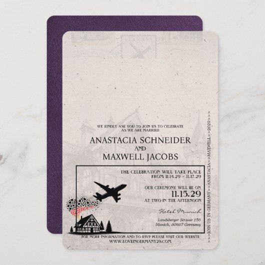 Violet Paarse Duitsland Passport Wedding Kaart (Voorkant / Achterkant)