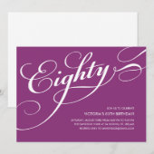 Violet Paarse Elegante 80ste Verjaardag Uitnodigin Kaart (Voorkant / Achterkant)