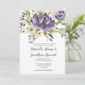 Violet Paarse en groene Waterverf bloemenbruiloft Kaart (Staand voorkant)