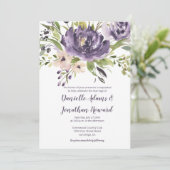 Violet Paarse en groene Waterverf bloemenbruiloft Kaart (Staand voorkant)