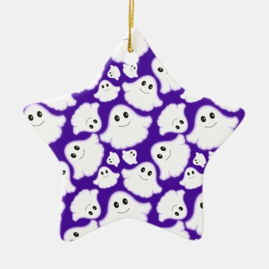 Violet Paarse en witte Halloween Ghost; Ghosts Keramisch Ornament (Voorkant)