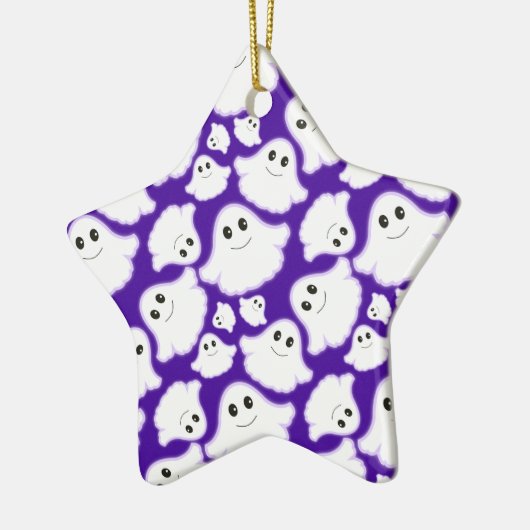 Violet Paarse en witte Halloween Ghost; Ghosts Keramisch Ornament (Links)