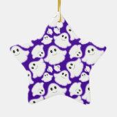 Violet Paarse en witte Halloween Ghost; Ghosts Keramisch Ornament (Achterkant)