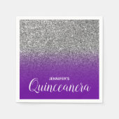 Violet Paarse en zilveren Glitter Ombre Quinceaner Servet (Voorkant)