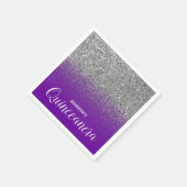 Violet Paarse en zilveren Glitter Ombre Quinceaner Servet (Hoek)
