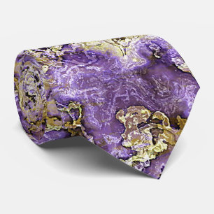 Violet Paarse Faux Gold Minerals Agate Pattern Stropdas