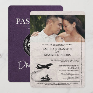 Violet Paarse Filipijnen Passport Wedding Kaart