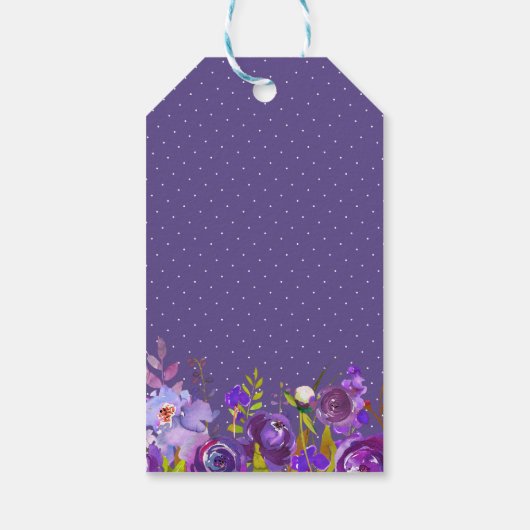 Violet Paarse Floral bruiloft Favor Dank je Cadeaulabel (Achterkant)