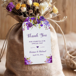 Violet Paarse Floral bruiloft Favor Dank je Cadeaulabel