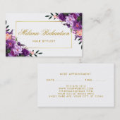 Violet Paarse Floral Hair Stylist Benoeming Afsprakenkaartje (Voorkant / Achterkant)