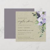 Violet Paarse Floral Kraft Couples Shower Invite Bedankkaart (Voorkant / Achterkant)
