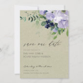 Violet Paarse Floral Kraft Save the Date Invite Bedankkaart (Voorkant)