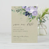 Violet Paarse Floral Kraft Save the Date Invite Bedankkaart (Staand voorkant)