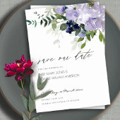 Violet Paarse Floral Leafy Save the Date Invite Bedankkaart