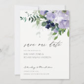 Violet Paarse Floral Leafy Save the Date Invite Bedankkaart (Voorkant)