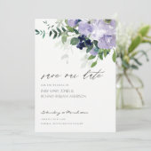 Violet Paarse Floral Leafy Save the Date Invite Bedankkaart (Staand voorkant)