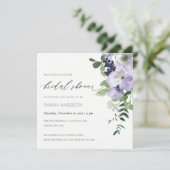 Violet Paarse Floral Leafy Vrijgezellenfeest nodig Bedankkaart (Staand voorkant)