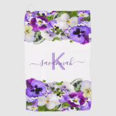 Violet paarse florals white monogram name script golfhanddoek (Voorkant)
