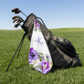 Violet paarse florals white monogram name script golfhanddoek (Groen)