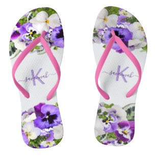 Violet paarse florals white monogram name script teenslippers
