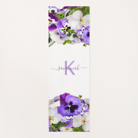 Violet paarse florals white monogram name script yogamat (Voorkant)