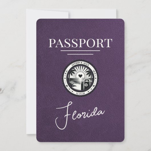 Violet Paarse Florida Passport Uitnodiging (Achterkant)