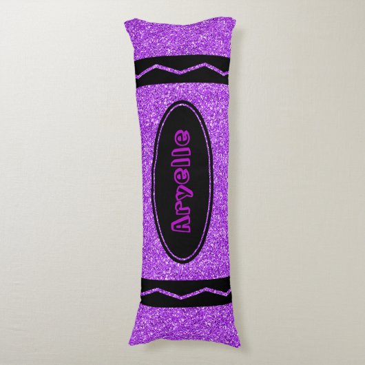 Violet Paarse Glitter Crayon Jouw naam Body Kussen (Voorkant Verticaal)