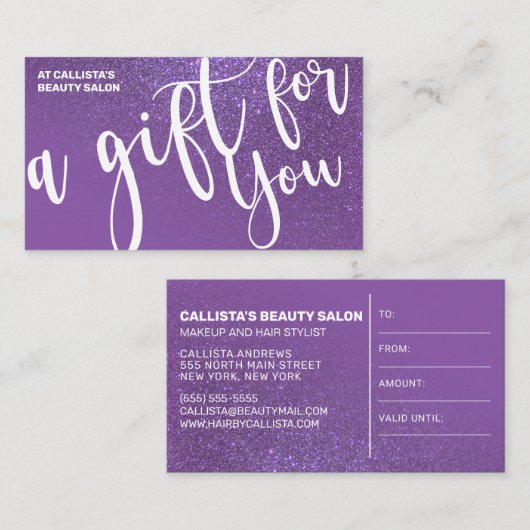 Violet Paarse Glitter Gradient Cadeaubon Visitekaartje (Voorkant / Achterkant)