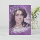 Violet Paarse Glitter Ombre Foto Afstuderen Kaart (Staand voorkant)