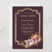 Violet Paarse gouden Lijst Bloemen bruiloft uitnod Kaart (Voorkant)