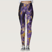 Violet Paarse goudmetallische Folie marmer Stone Leggings (Voorkant)