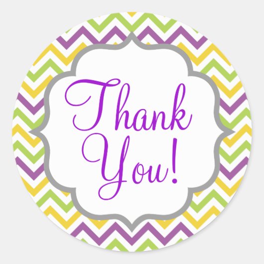 Violet Paarse, groene en gele Chevron strepen Ronde Sticker (Voorkant)