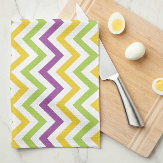 Violet Paarse, groene en gele Chevron strepen Theedoek (Quarter Fold)