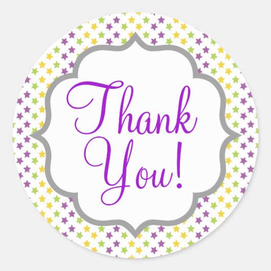 Violet Paarse, Groene en Gele Sterren, Sterren Ronde Sticker (Voorkant)
