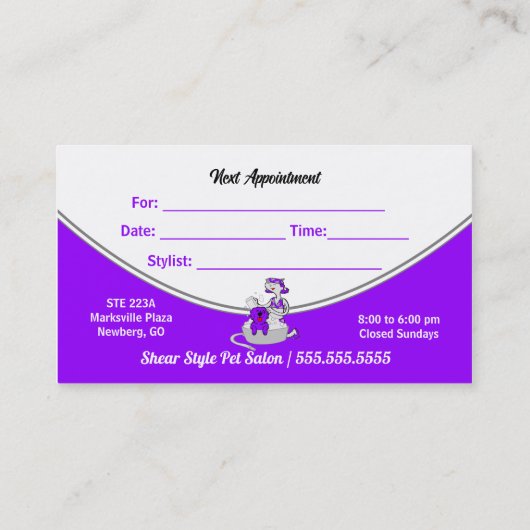 Violet Paarse groom op gezelschapsdieren Afsprakenkaartje (Achterkant)