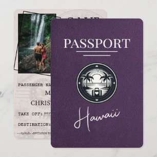 Violet Paarse Hawaii Passport Bewaar de datum Save The Date