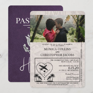 Violet Paarse Hawaii Passport Uitnodiging