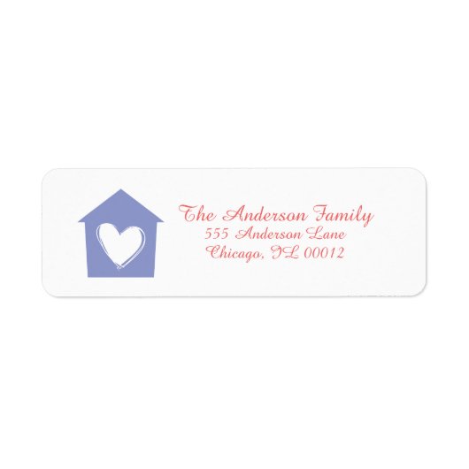 Violet Paarse Heart House Aangepaste Adresetikette Etiket (Voorkant)
