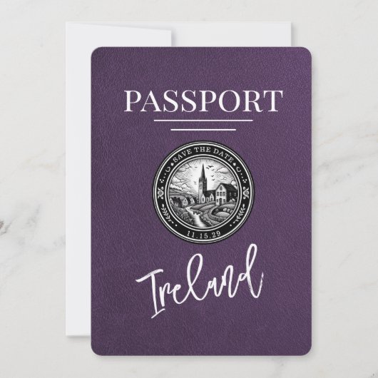 Violet Paarse Ireland Passport Bewaar de datum Save The Date (Voorkant)