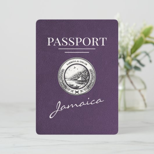 Violet Paarse Jamaica Passport Bewaar de datum Save The Date (Staand voorkant)