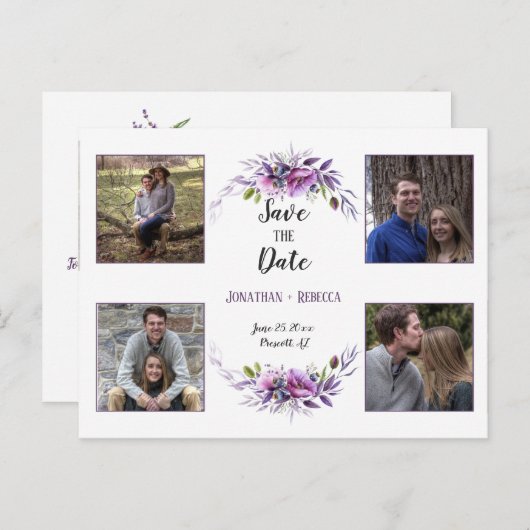 Violet Paarse Lavendel Bloemen Foto Sla de datum o Aankondigingskaart (Voorkant / Achterkant)