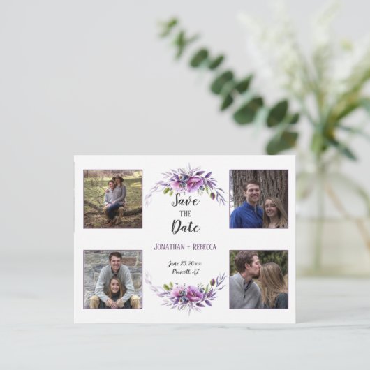 Violet Paarse Lavendel Bloemen Foto Sla de datum o Aankondigingskaart (Staand voorkant)