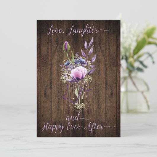 Violet Paarse Lavendel Bloemen Mason Jar Bruiloft Kaart (Staand voorkant)